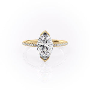 The Pave Eliza Set  With A 1.5 Carat Marquise 14K Yellow Gold Moissanite