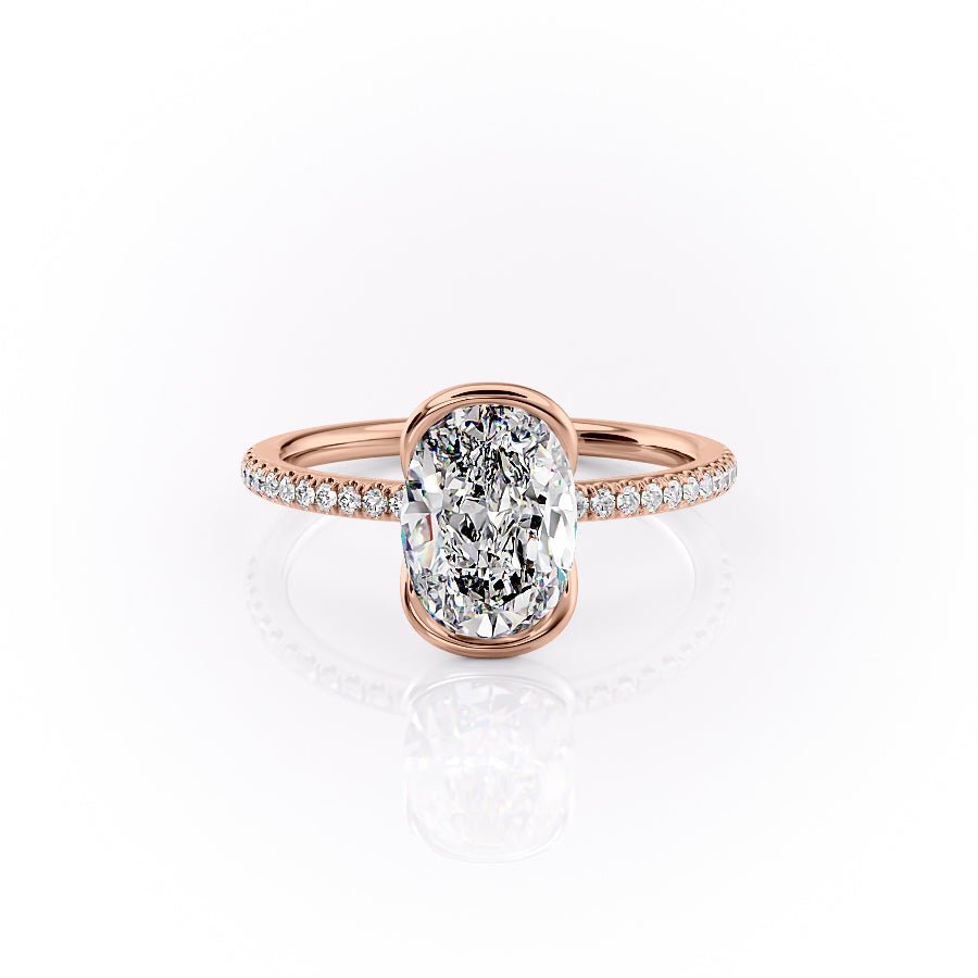 The Pave Eliza Set With A 1.5 Carat Oval 14K Rose Gold Lab Diamond