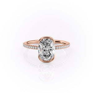 The Pave Eliza Set With A 1.5 Carat Oval 14K Rose Gold Lab Diamond
