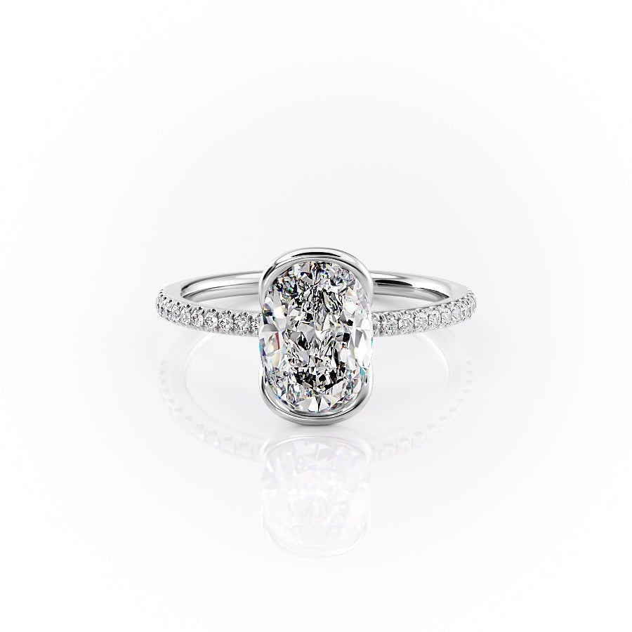 The Pave Eliza Set With A 1.5 Carat Oval 18K White Gold Lab Diamond