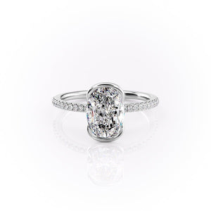 The Pave Eliza Set With A 1.5 Carat Oval 18K White Gold Lab Diamond
