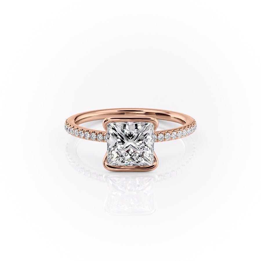 The Pave Eliza Set With A 1.5 Carat Princess 14K Rose Gold Lab Diamond