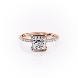 The Pave Eliza Set With A 1.5 Carat Princess 14K Rose Gold Lab Diamond