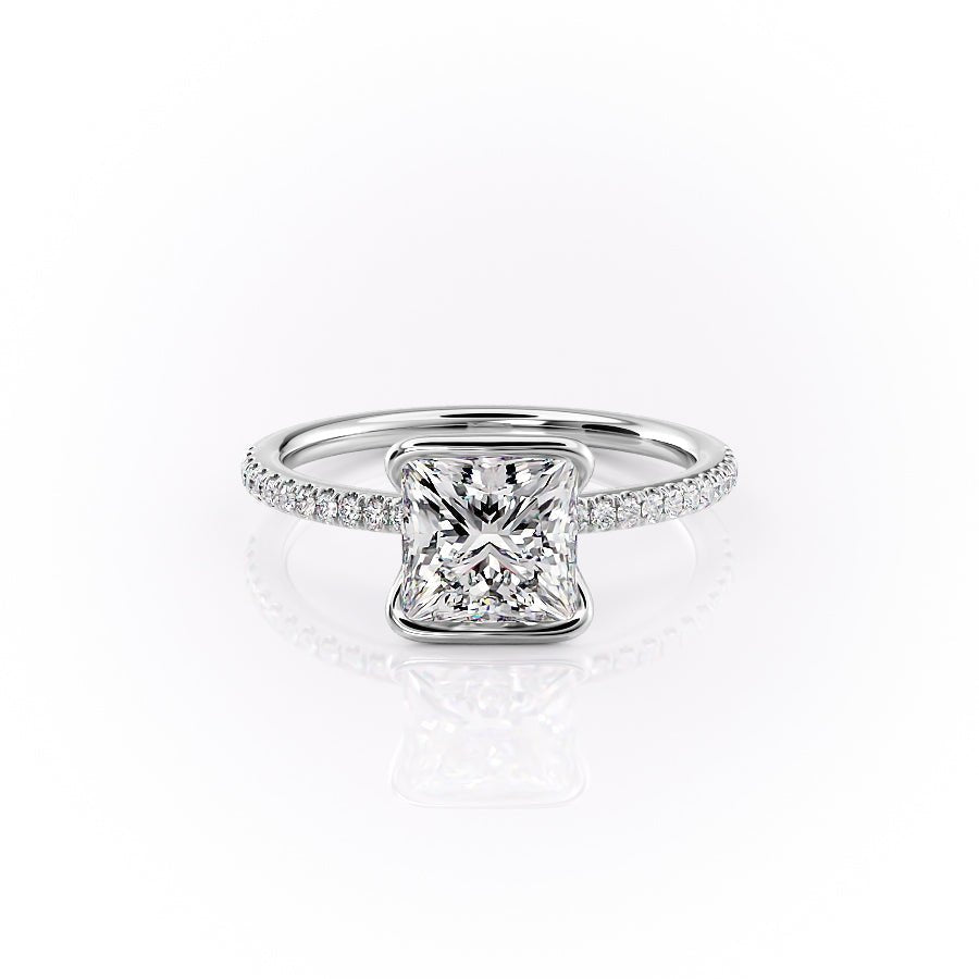 The Pave Eliza Set With A 1.5 Carat Princess 18K White Gold Lab Diamond