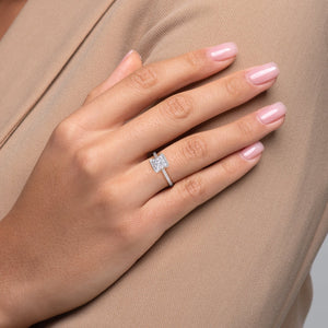 The Pave Eliza Set With A 1.5 Carat Princess 14K White Gold Lab Diamond