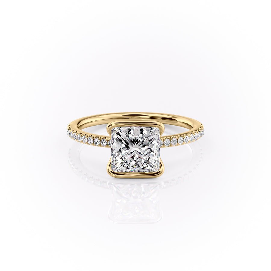 The Pave Eliza Set With A 1.5 Carat Princess 14K Yellow Gold Lab Diamond