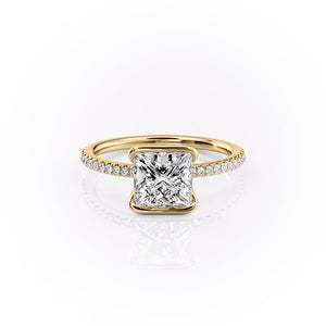 The Pave Eliza Set With A 1.5 Carat Princess 18K Yellow Gold Lab Diamond