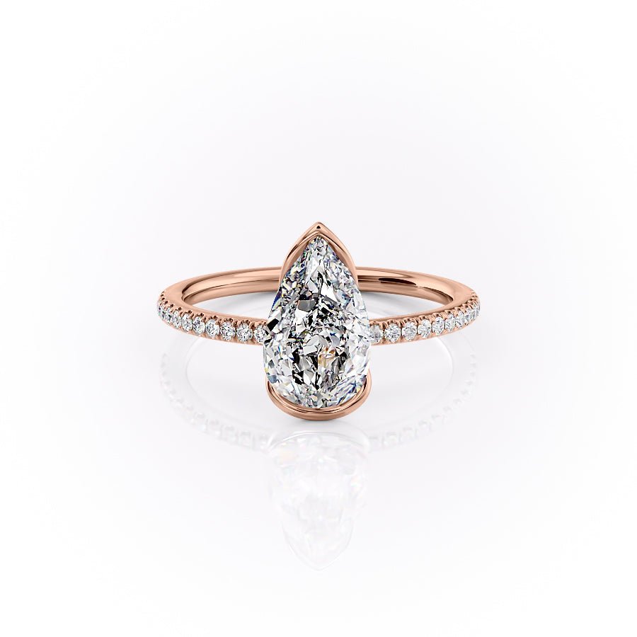 The Pave Eliza Set With A 1.5 Carat Pear 14K Rose Gold Lab Diamond