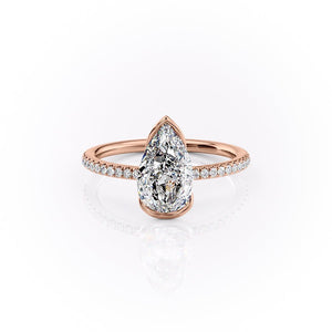The Pave Eliza Set With A 1.5 Carat Pear 14K Rose Gold Lab Diamond