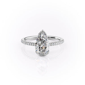 The Pave Eliza Set With A 1.5 Carat Pear 18K White Gold Lab Diamond
