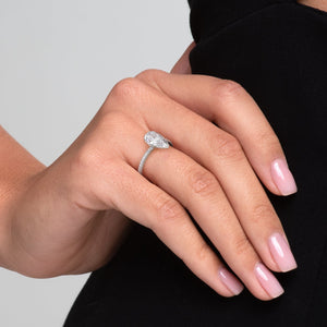 The Pave Eliza Set With A 1.5 Carat Pear 18K White Gold Lab Diamond