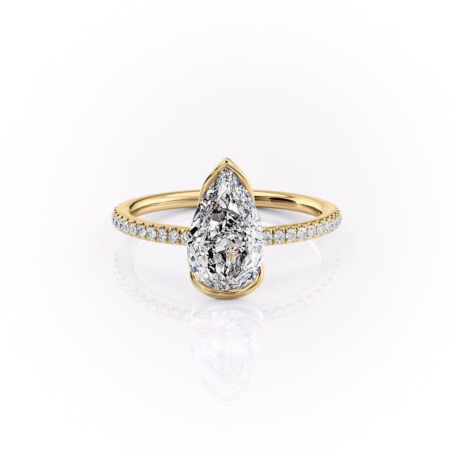 The Pave Eliza Set With A 1.5 Carat Pear 18K Yellow Gold Lab Diamond