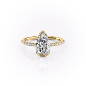 The Pave Eliza Set With A 1.5 Carat Pear 18K Yellow Gold Lab Diamond