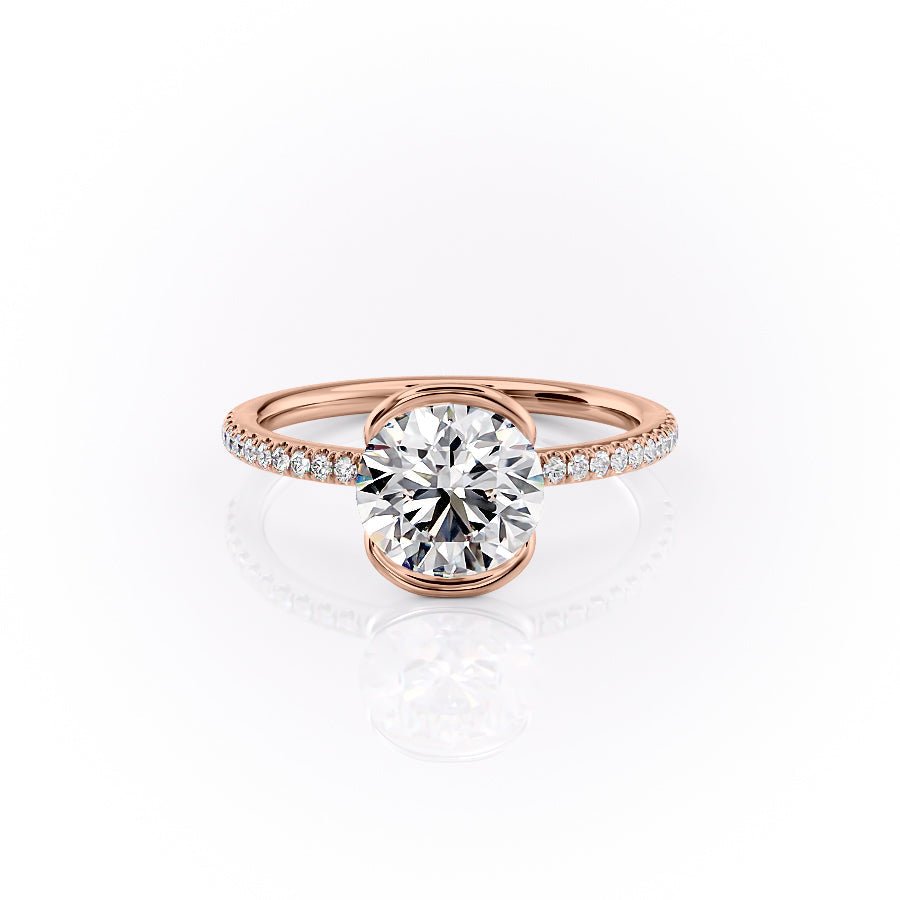 The Pave Eliza Set With A 1.5 Carat Round 14K Rose Gold Lab Diamond