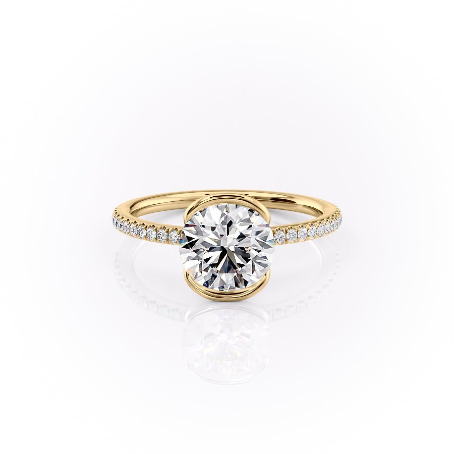 The Pave Eliza Set With A 1.5 Carat Round 18K Yellow Gold Lab Diamond