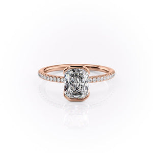 The Pave Eliza Set With A 1.5 Carat Radiant 14K Rose Gold Lab Diamond