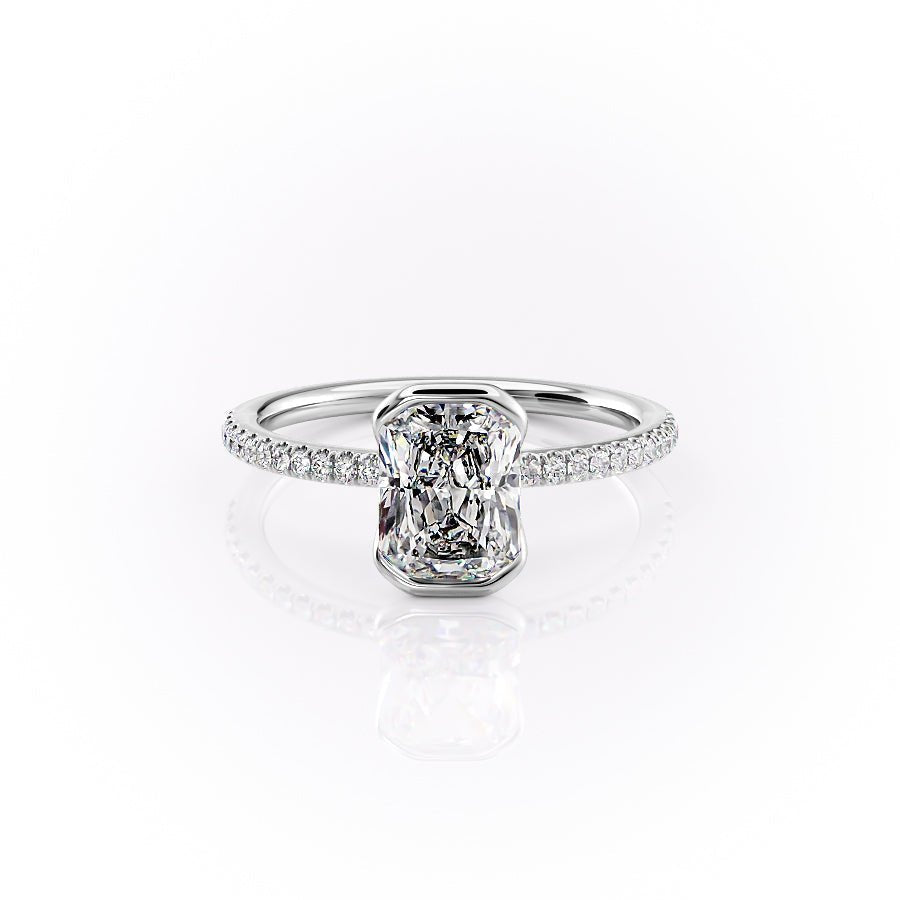 The Pave Eliza Set With A 1.5 Carat Radiant 14K White Gold Lab Diamond