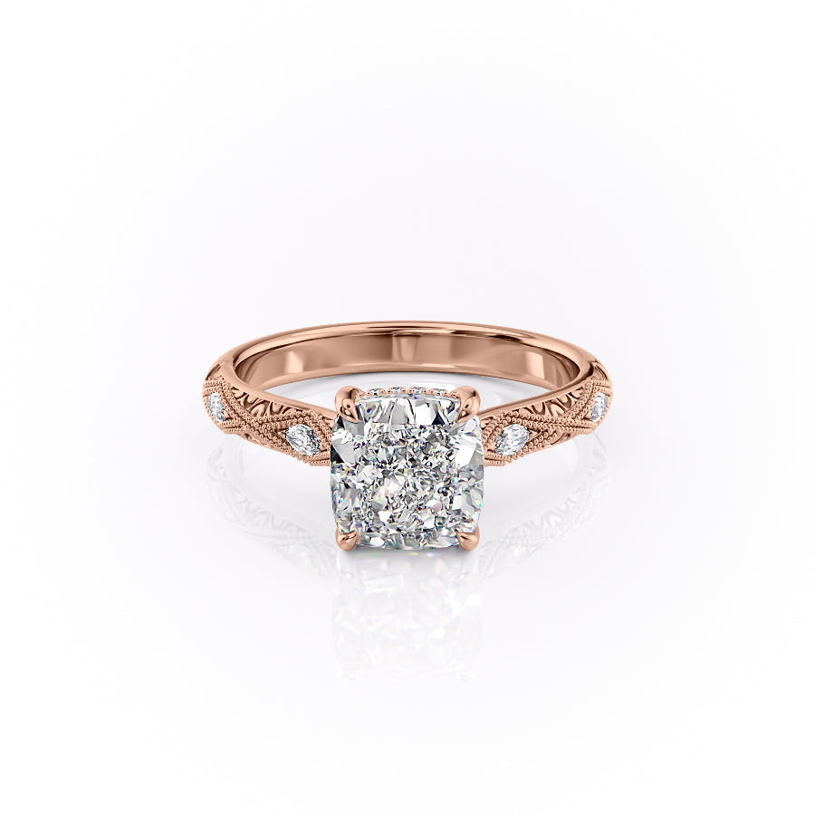 The Claudia Set  With A 3 Carat Cushion 14K Rose Gold Moissanite