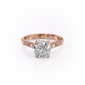 The Claudia Set  With A 3 Carat Cushion 14K Rose Gold Moissanite