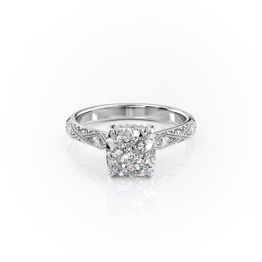 The Claudia Set With A 1 Carat Cushion 14K White Gold Lab Diamond