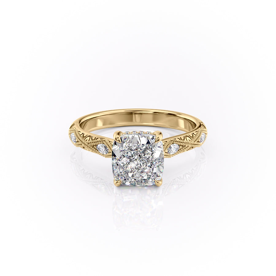 The Claudia Set With A 1.5 Carat Cushion 18K Yellow Gold Lab Diamond