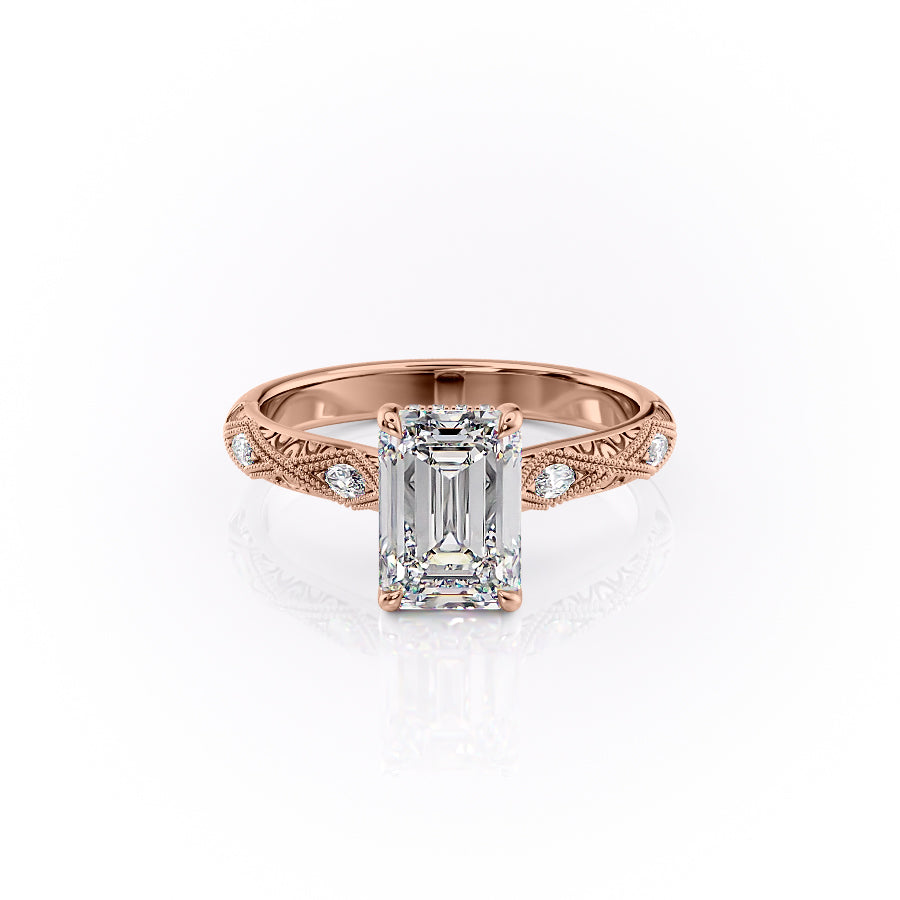 The Claudia Set With A 1 Carat Emerald 14K Rose Gold Lab Diamond