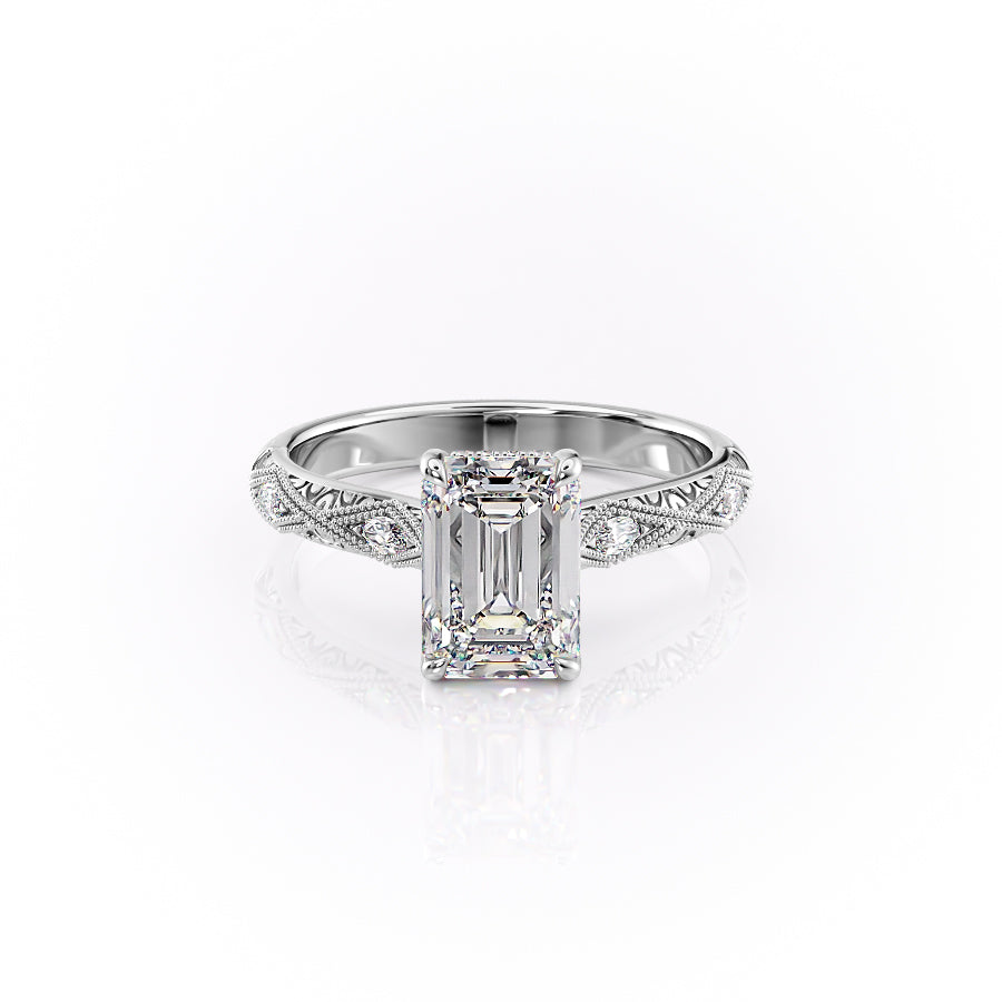 The Claudia Set With A 2.5 Carat Emerald 14K White Gold Lab Diamond