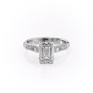 The Claudia Set  With A 2 Carat Emerald 18K White Gold Moissanite