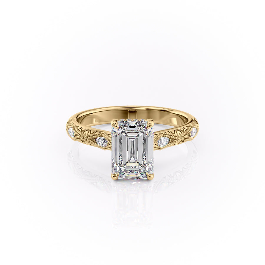 The Claudia Set With A 1.5 Carat Emerald 18K Yellow Gold Lab Diamond
