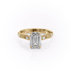 The Claudia Set With A 1 Carat Emerald 14K Yellow Gold Lab Diamond