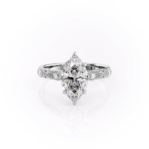The Claudia Set  With A 3 Carat Marquise 18K White Gold Moissanite