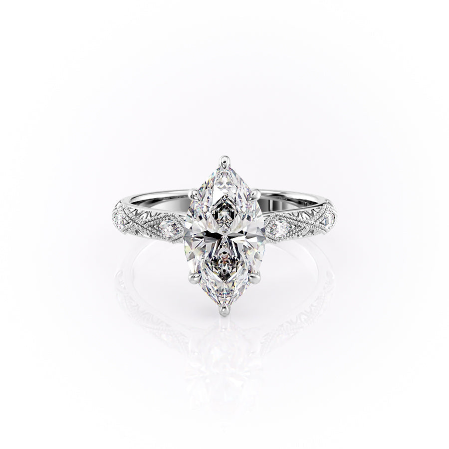 The Claudia Set With A 3 Carat Marquise 18K White Gold Lab Diamond