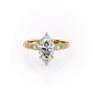 The Claudia Set  With A 2 Carat Marquise 14K Yellow Gold Moissanite