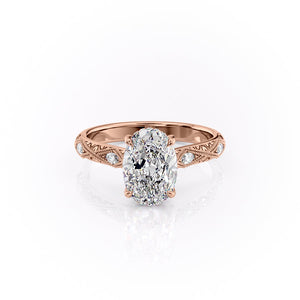 The Claudia Set  With A 3 Carat Oval 14K Rose Gold Moissanite