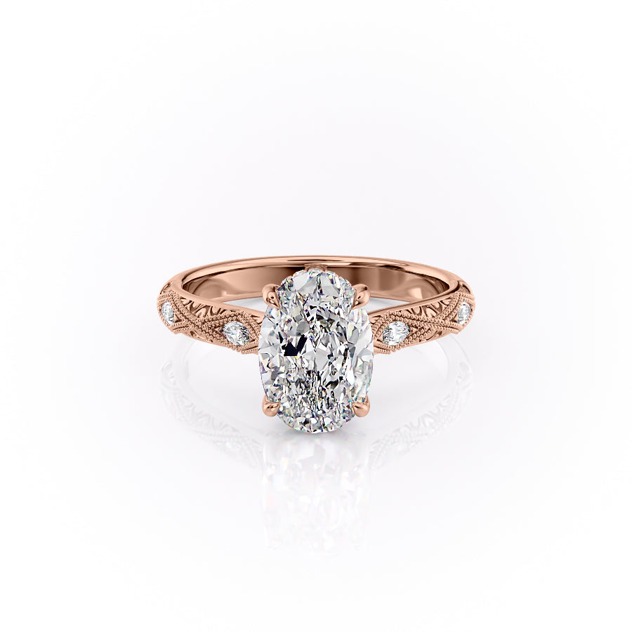 The Claudia Set With A 1 Carat Oval 14K Rose Gold Lab Diamond