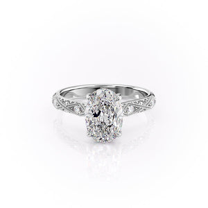 The Claudia Set  With A 3 Carat Oval 14K White Gold Moissanite