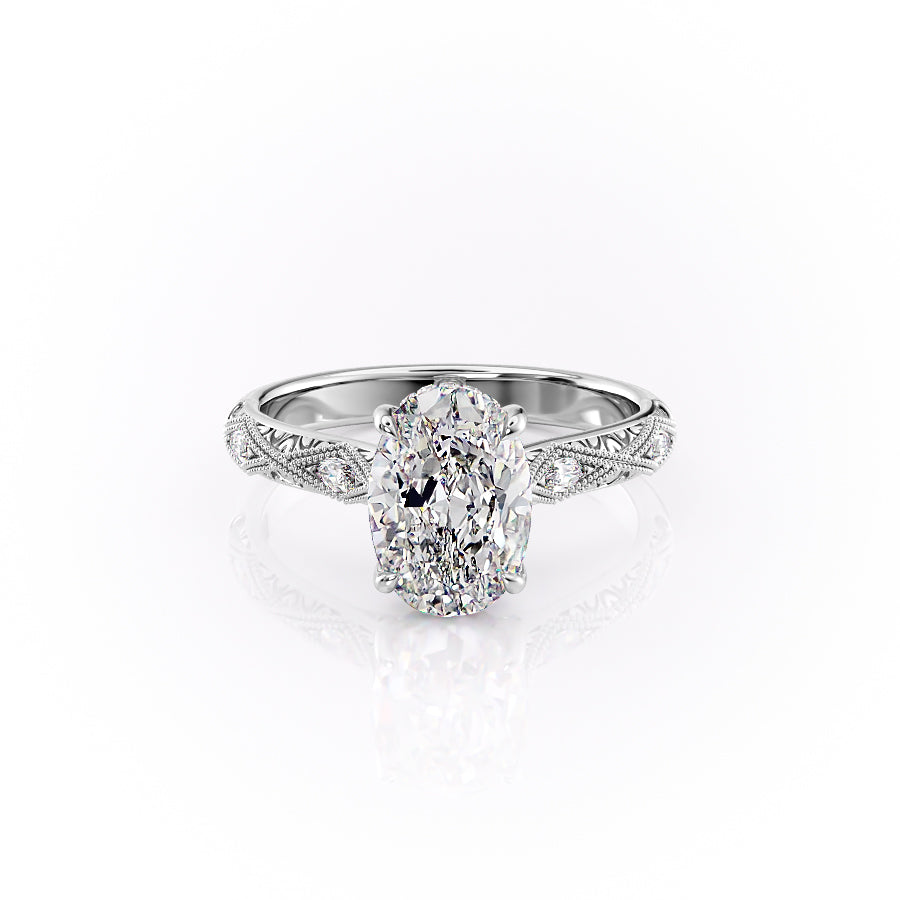 The Claudia Set  With A 1.5 Carat Oval 18K White Gold Moissanite