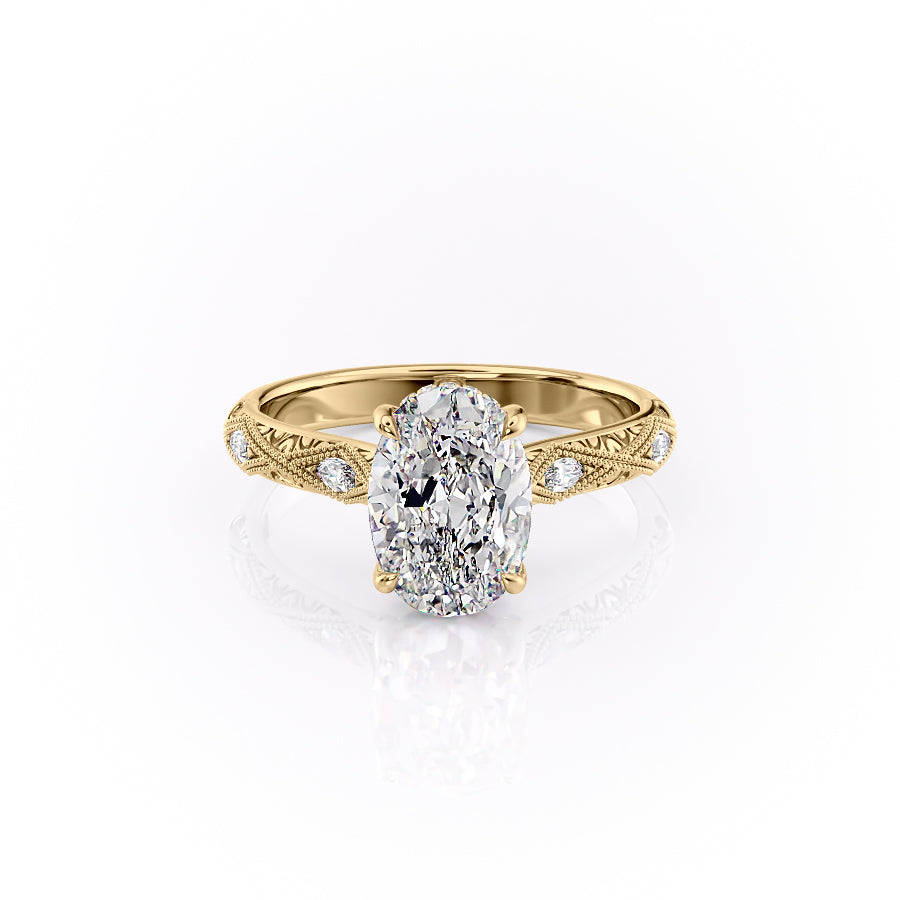 The Claudia Set With A 1.5 Carat Oval 18K Yellow Gold Lab Diamond