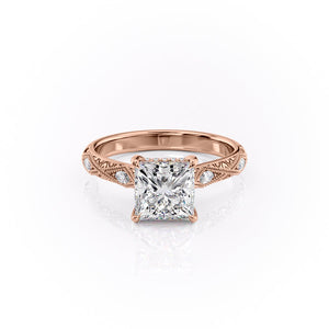 The Claudia Set  With A 3 Carat Princess 14K Rose Gold Moissanite