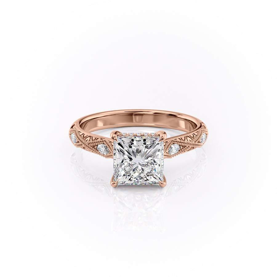 The Claudia Set With A 1.5 Carat Princess 14K Rose Gold Lab Diamond