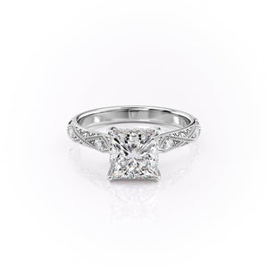 The Claudia Set  With A 3 Carat Princess 14K White Gold Moissanite