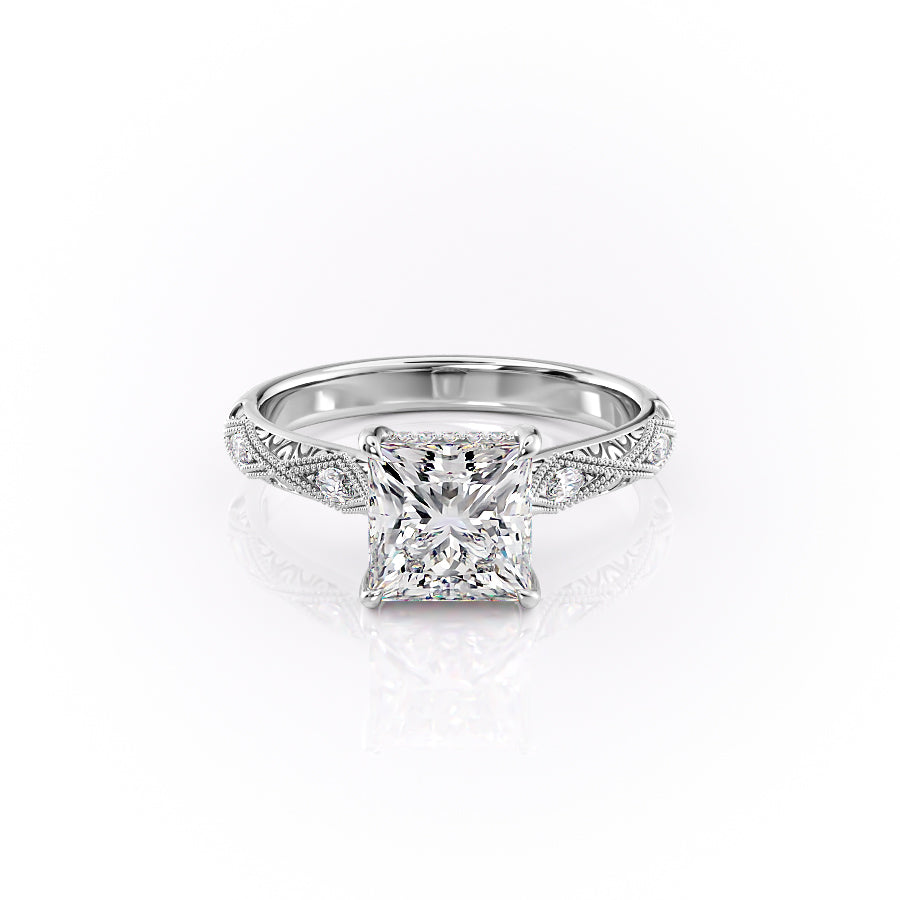 The Claudia Set With A 1 Carat Princess 14K White Gold Lab Diamond