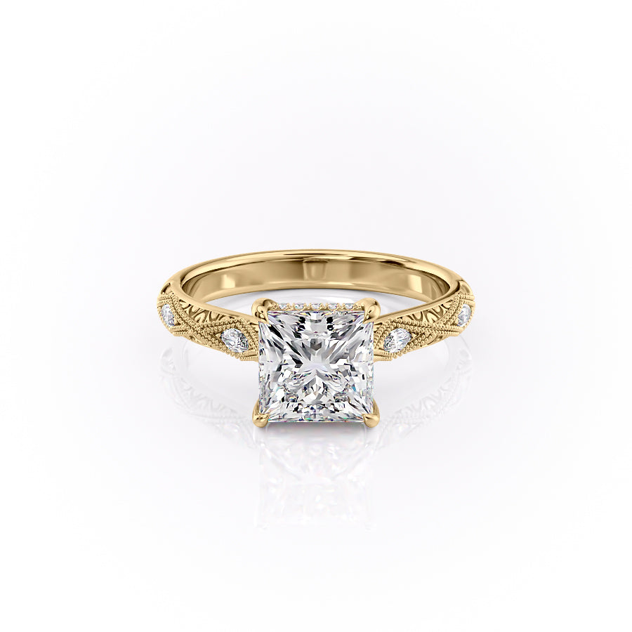 The Claudia Set  With A 1 Carat Princess 18K Yellow Gold Moissanite