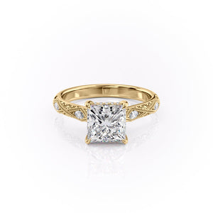 The Claudia Set  With A 1 Carat Princess 18K Yellow Gold Moissanite