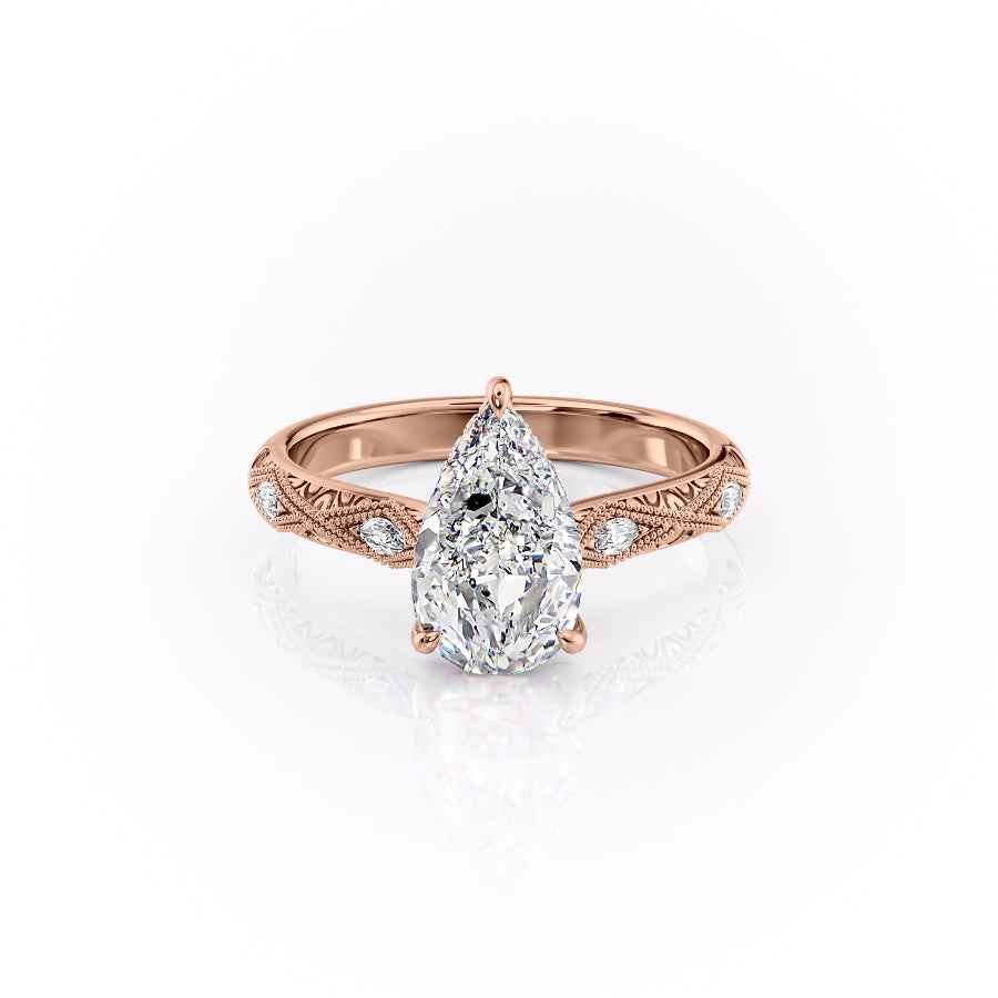 The Claudia Set With A 2.5 Carat Pear 14K Rose Gold Lab Diamond