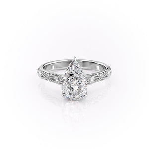 The Claudia Set  With A 5 Carat Pear 18K White Gold Moissanite