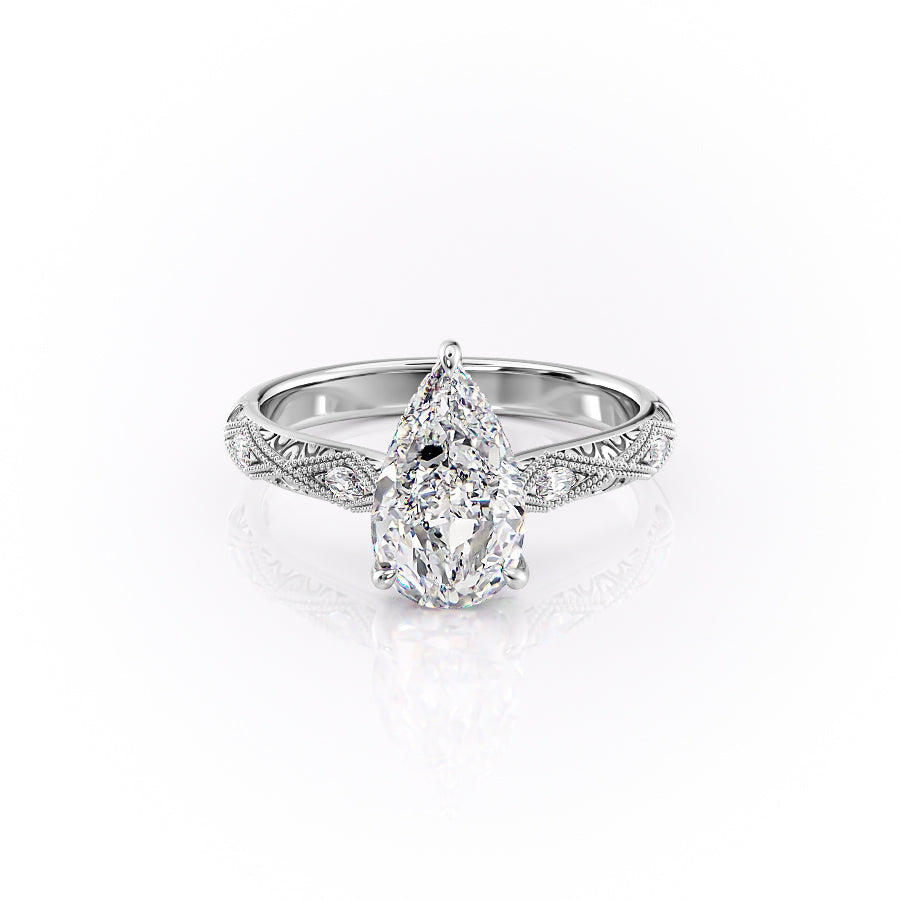 The Claudia Set With A 1 Carat Pear 14K White Gold Lab Diamond