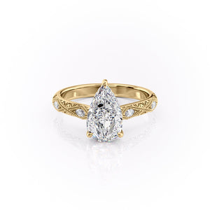 The Claudia Set  With A 2 Carat Pear 18K Yellow Gold Moissanite