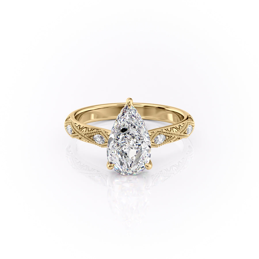 The Claudia Set  With A 2 Carat Pear 14K Yellow Gold Moissanite