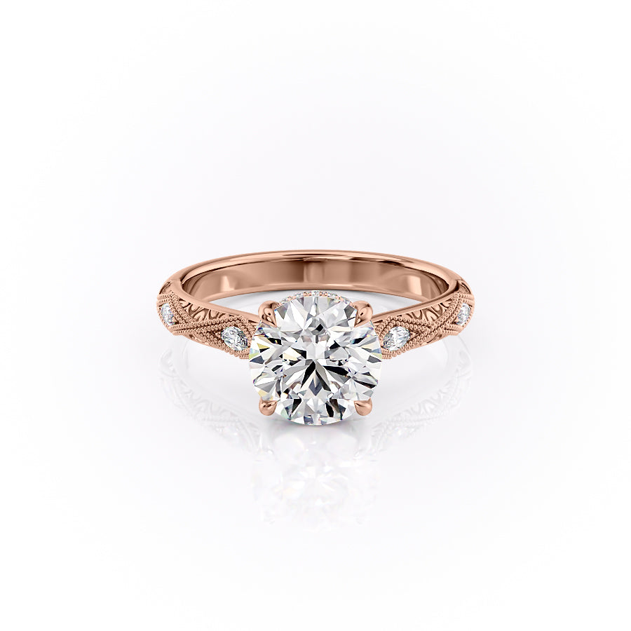 The Claudia Set With A 1.5 Carat Round 14K Rose Gold Lab Diamond